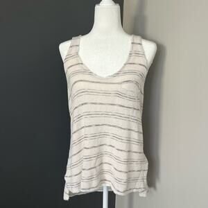 Project Social T Lightweight Striped Gray Cream Sleeveless‎ Sweater Top- Size L